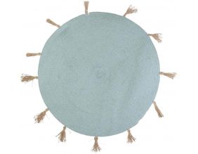 Tapis rond en coton pompons 90 cm (Bleu)