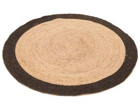 Tapis rond en jute bord coloré 120 cm (Noir)