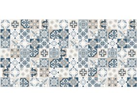 Tapis en vinyle effet carreaux de ciment mosaïque bleu beige (140 x 70 cm)