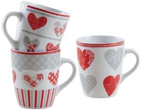 Mug en grès coeur rouge (Lot de 3)