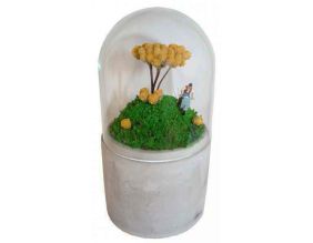 Terrarium cloche fleurs sechées et figurine (Jaune)