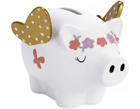 Tirelire cochon ailé en résine (Blanc)
