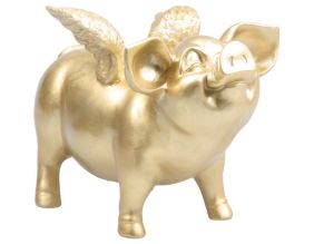 Tirelire cochon avec ailes en résine 14 x 25 x 15 cm (Doré)
