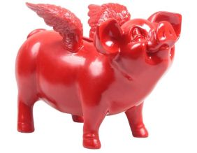 Tirelire cochon avec ailes en résine 14 x 25 x 15 cm (Rouge)