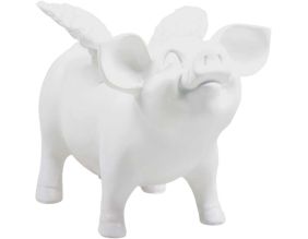 Tirelire cochon avec ailes en résine 14 x 25 x 15 cm (Blanc)