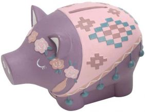 Tirelire cochon design Maya (Fond violet)