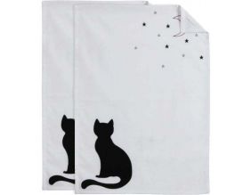 Torchon de cuisine en coton (Lot de 2) (Chat noir et blanc)