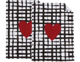 Torchon de cuisine en coton (Lot de 2) (Coeur noir blanc rouge)