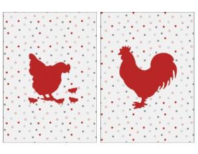 Torchon de cuisine en coton (Lot de 2) (Poule et coq rouge)
