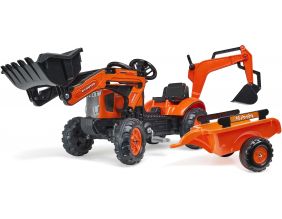 Tractopelle Kubota avec excavatrice et remorque