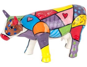 Vache en dolomite peinture multicolore