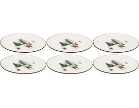 Vaisselle en porcelaine décor Cerf et Sapin, style fait main (Assiette 19cm)