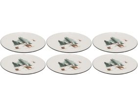 Vaisselle en porcelaine décor Cerf et Sapin, style fait main (Assiette 27cm)