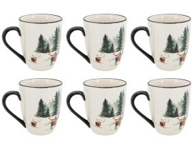 Vaisselle en porcelaine décor Cerf et Sapin, style fait main (Tasse)