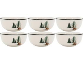 Vaisselle en porcelaine décor Cerf et Sapin, style fait main (Bol)