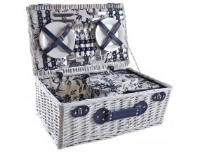 Valise pique-nique en osier laqué blanc Flora