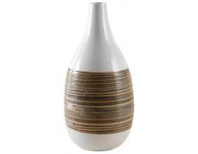 Vase décoratif bambou naturel et laqué blanc (M2)
