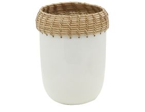 Vase en métal blanc et rotin (Petit modèle)