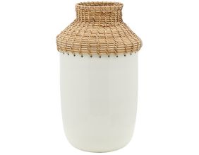 Vase en métal blanc et rotin (Grand modèle)