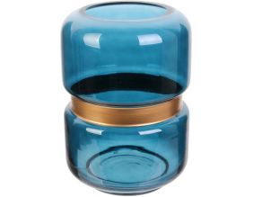 Vase en verre avec cerclage doré 20.5 cm (Bleu)