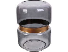 Vase en verre avec cerclage doré 20.5 cm (Gris)