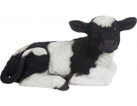 Veau noir et blanc couché en résine (Grand modèle)