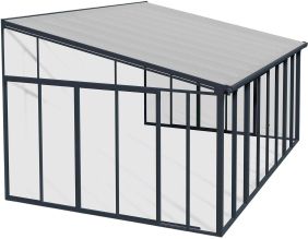 Véranda en aluminium gris et polycarbonate SanRemo (16.5m²)
