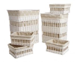 2 paniers à linge + 4 corbeilles en osier (Lot de 6)