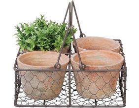 4 pots dans panier métal