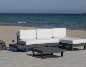 Salon de jardin détente canapé avec méridienne Menfis (Anthracite)