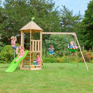 Aire de jeux en bois avec glissière et portique Castelwood