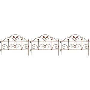 Bordure de jardin décorative en fer forgé rouillé (Lot de 3)