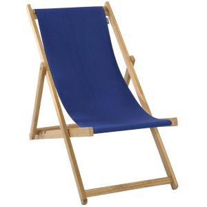 Chilienne sans accoudoirs bois d'eucalyptus tissu 100% coton Elvas (Bleu)