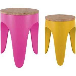 Ensemble de 2 tabourets Double Funky (Rose et Jaune)