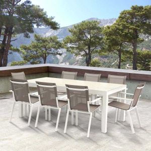 Salon de jardin en aluminium décor bois Tulum (Table + 8 fauteuils)