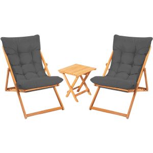 Salon de jardin détente en bois de hêtre Mycos (Gris)