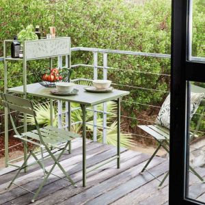 Salon de jardin spécial balcon en acier gain de place (Vert)