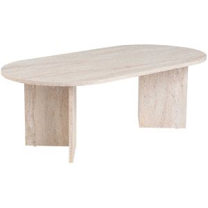 Table basse ovale en aggloméré Sable (Marbré Travertine)