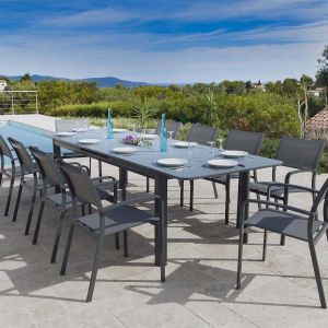Table de jardin extensible en aluminium anthracite Milos (8 à 10 personnes)