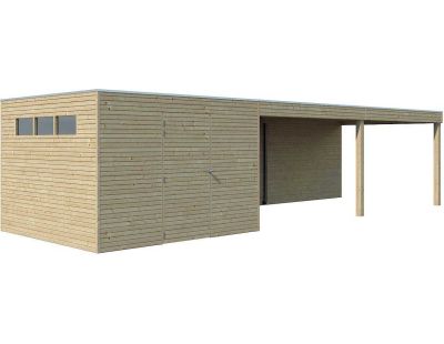 Abri de jardin 300 x 300 cm Qube (Abri avec extension 593 x 300 cm et plancher)