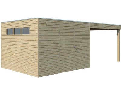 Abri de jardin 300 x 300 cm Qube (Abri avec extension 294 x 300 cm et plancher)