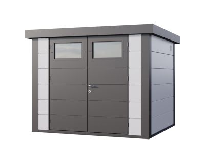 Abri de jardin moderne en acier porte double 6,4 m² Eleganto 2724 (Blanc, Anthracite)