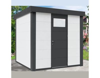 Abri de jardin moderne en acier porte simple 4,3 m² Eleganto 2121 (Blanc, Anthracite)