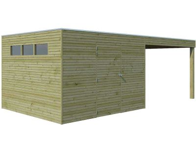 Abri de jardin traité 300 x 300 cm Qube (Abri avec extension 294 x 300 cm)