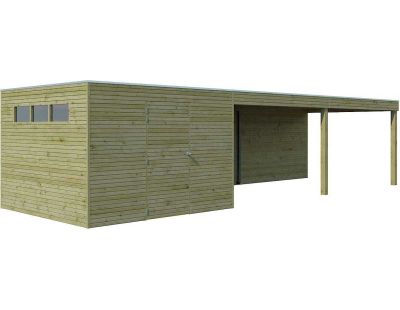 Abri de jardin traité 300 x 300 cm Qube (Abri avec extension)