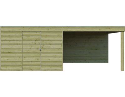 Abri de jardin traité 300 x 300 cm Qube (Abri avec extension 294 x 300 cm et plancher)
