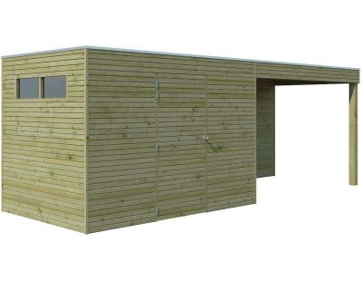 Abri de jardin traité 300 x 210 cm Qube (Abri avec extension 294 x 210 cm et plancher)