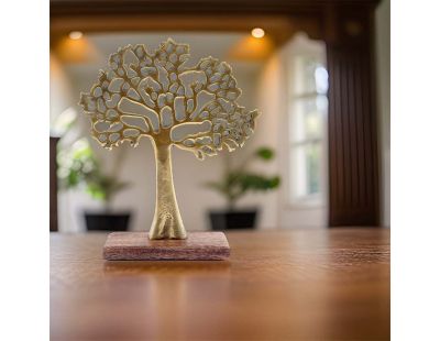 Arbre décoratif en aluminium doré et bois de manguier Arbre de vie (Taille 1)