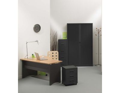 Armoire de bureau portes à rideaux 3 étagères (Anthracite)