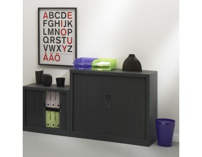 Armoire de bureau portes à rideaux 2 étagères (Anthracite)